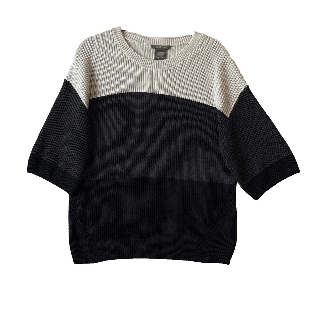 Matty M Colorblock Ribbed Knit Sweater Elbow Sleeve Crewneck M Minimalist Scandi